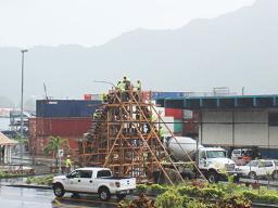 A construction crew was back to work at the “Sogelau Monument” project in Fagatogo