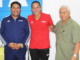 Nicky Salapu (middle) with Alex Godinet, and FIFA referee instructor Tevita Ve’a