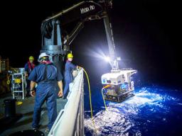 A NOAA vessel conducting ocean ecosystem studies
