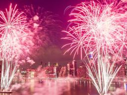 Fireworks over New York skyline 
