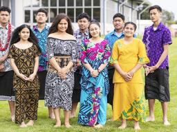 The student authors. L to R: Setu Misilī, Elizabeth Vaō, Malo Malaki, Petala Nanai, Misilī Misilī, Fiapule Tanuvasa, Tini Malaki, Pelenaise Finau, Togisau Chan Sau 