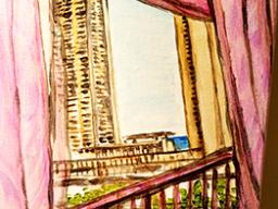 Scene outside her hotel room window