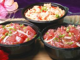 Three different poke bowls