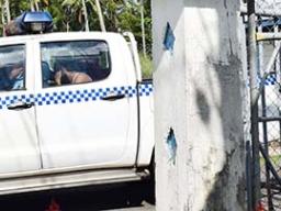 Police car at Tafaigata Prison gate. 