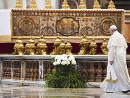 Pope Francis leaves at the end of Easter Sunday Mass 