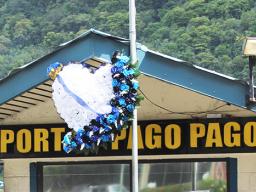 wreath at entrance to the Port of Pago Pago