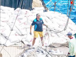Purse Seiner vessel with fish on deck
