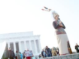 American Samoan award wining film director, Queen Muhammad Ali speaking at the Indigenous Peoples Movement rally Jan. 18th
