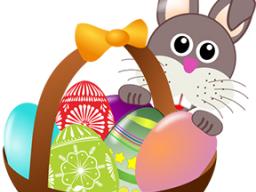 Bunny with Easter eggs in basket