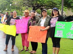 Ladies who were among residents who participated in the  “Wave for repatriation flights - Not open borders” 