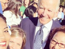 Territorial Teacher of the Year 2020-2021 Mrs. Sabrina Suluai-Mahuka (left-bottom of photo) posed for a selfie with U.S President Joe Biden