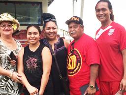 Jaiyah Saelua (far right) with his father, Fiu Johnny Saelua (2nd from right), and mother, Catherine Saelua (far left) and relatives 