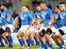 The Samoan team perform the haka before taking on New Zealand in 2017.