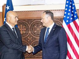 Deputy Prime Minister Tuala Iosefo Ponifasio and Doug Emhoff.