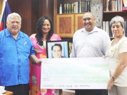 (L-R); Prime Minister Tuilaepa, Faalogo Situtuila Sissy Vuki, Samoa Cancer Society President - Lauaki Jason Annandale and Society’s Chief Executive Shelley Burich