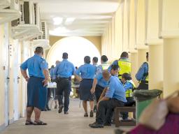 Police outside the courthouse in Mulinuu