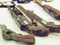 Weapons displayed by police for the media