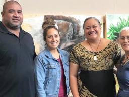 The Faleomavaega Eni Hunkin foundation supported the 2018 Samoan Language Symposium.  Representing the foundation were family members including Mrs. Hinanui Hunkin (right), widow of Faleomavaega along with one of their daughters and sons-in-law (left). They are pictured with Elisapeta Alaimaleata director of Le Fetuao Samoan Language Center (2nd right).  