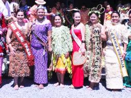 Outgoing Miss Samoa Papalii Alexandra Iakopo (middle) flanked by the nine contestants