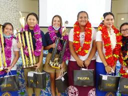 L-R Princess Viejo of Fa’asao Marist High; Kelly Liang of Pacific Horizons School; Georgia Cox of Pacific Horizons School; Matavai Aupa’au of Tafuna High School, Dimble Bonhart of Fa’asao Marist High and Chen Edison of Fa’asao Marist High School