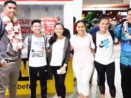 The six local students - pictured with their chaperones