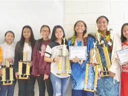 (Left to right) Katherine Kim, Kimberly Mendoza, Georgina Alofa, Tasi-Rosalia Pereira, Kirsten De Lara, Julie Liang, Chloe Joan Villorente, Angela Chen, Jason Qi and Michael Sun