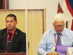 Faamisiona Galoia (left) and EMS Chief Galumalemana Popo Avegalio 