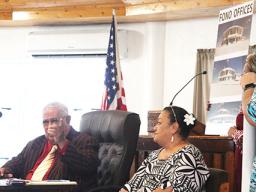 Senate President Tuaolo Manaia and legal counsel Mitzie Jessop-Ta’ase with drawings of proposed fono offices