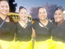 Senetenari Aumavae (far right) in Apia with the other tattoo lady members who marched in the flag raising Saturday