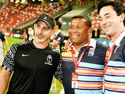 Ben Gollings with Waisale Serevi (Fiji) and Nathan Hirayama (Canada