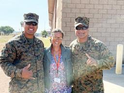Vera Talamoa Peck with Sergeant Opele Niupulusu and Gunnery Sergeant Oteta Sosoli