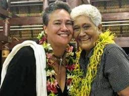 Pacific author Sia Figiel (L) with former teacher, Sister Vitolia Mo’a