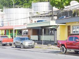 The small restaurants across from the StarKist Samoa 