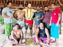 So'omalo Iteni Schwalger in Samoa with others after his tatau was done.
