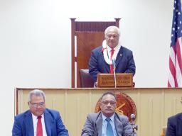 House Speaker Savali Talavou Ale at the podium