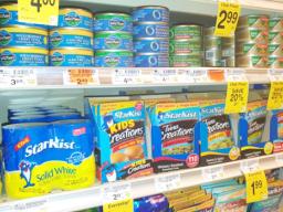 Starkist products on display at Safeway, Seattle, US, September 2016.