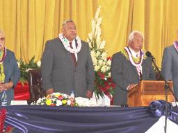 Senate President Tuaolo Manaia Fruean, Gov. Lemanu Peleti Palepoi Sialega Mauga, House Speaker Savali Talavou Ale, and Chief Justice Michael Kruse