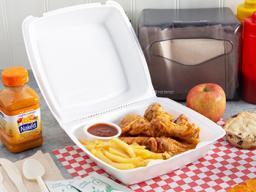 polystyrene container with food