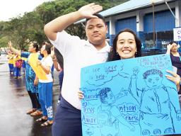 students with sign