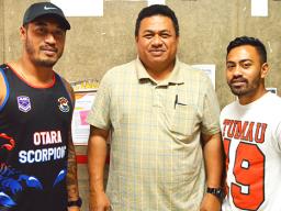 Va’afusuaga Dr. Roy Ausage, with two representatives from the Tag Football Federation in Samoa