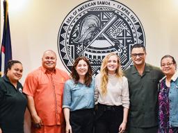 Caroline Boyd and Rachel Kelling with Lt Gov and staff