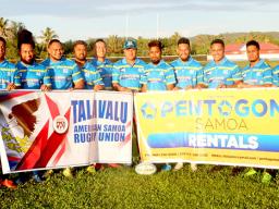 Head coach Tommy Elisara (center) with the athletes that will represent American Samoa as the TALAVALU Rugby Team
