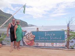 Tisa and Candyman on the deck at Tisa's Barefoot Bar