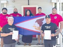The five‑member team representing the American Samoa Powerlifting Federation 
