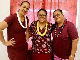 Tafuna HS teachers Fiatele Aiono (NHS chair);  Jordanna Maga (Territorial Teacher of the Year);  and Siaa Alama (NHS co-chair)