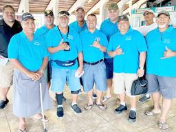 (L-R) Back row: Milovales Solaita, Asila Ume, Laloaoa Sialega, club secretary Fiti Galeai, club treasurer Faatili, Aumua. Front row: Seupule Leo, Tavui, Penieli Tela, Viena, and Pete Faamui. 