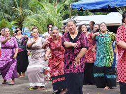 Mrs. Mae Reed-Mageo (far left) joins a special dance performance by her Tokelau family members 