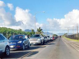 Traffic next to the Veterans Memorial Stadium stretching back all the way through to McDonald’s Tafuna