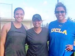 New Mexico State University softball commit Matalasi Uiagalelei Fa’apito, with her cousin Selina Uiagalelei Ta’amilo, former UCLA star pitcher; and Manumalo Academy softball coach Tiana Trepanier