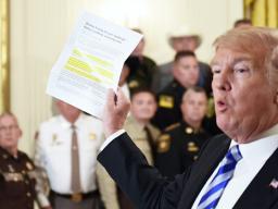 Donald Trump responds to a reporters